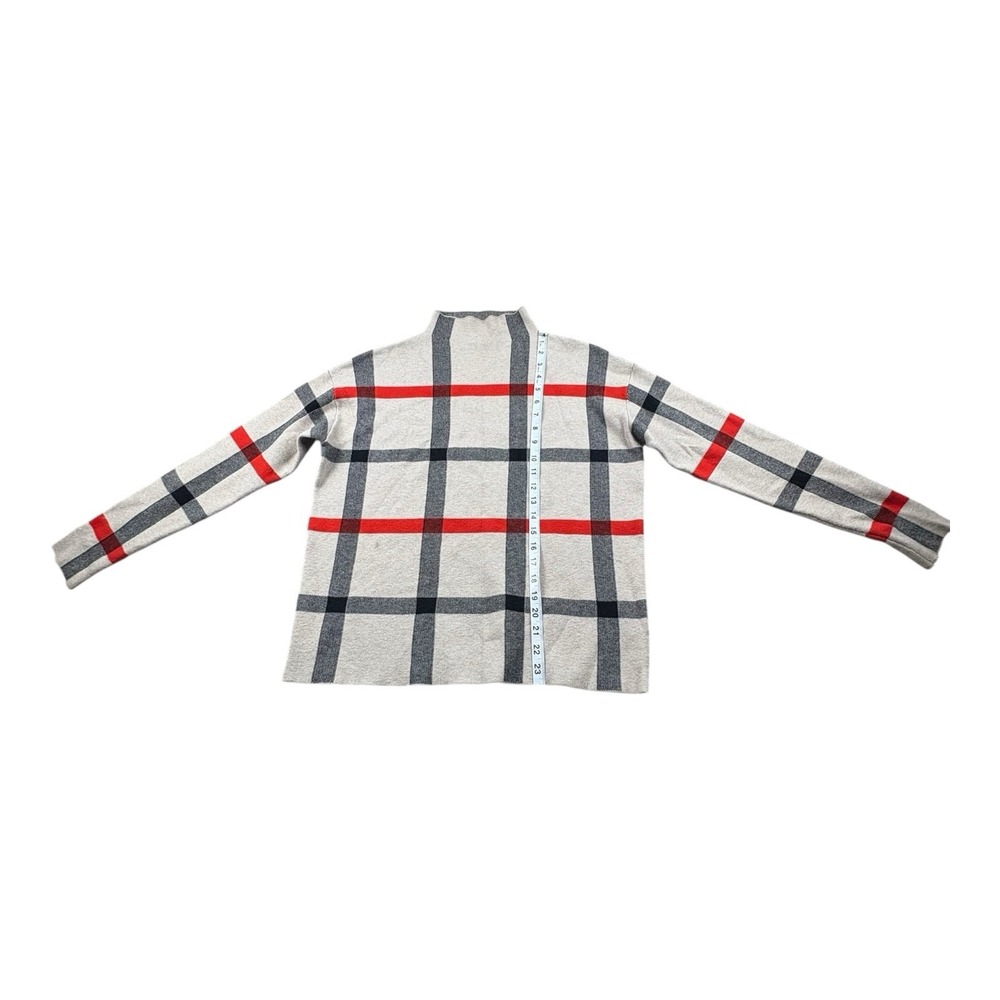 Tahari Mock Neck Checkered Sweater Beige Gray Red Women's‎ Medium - Picture 6 of 8